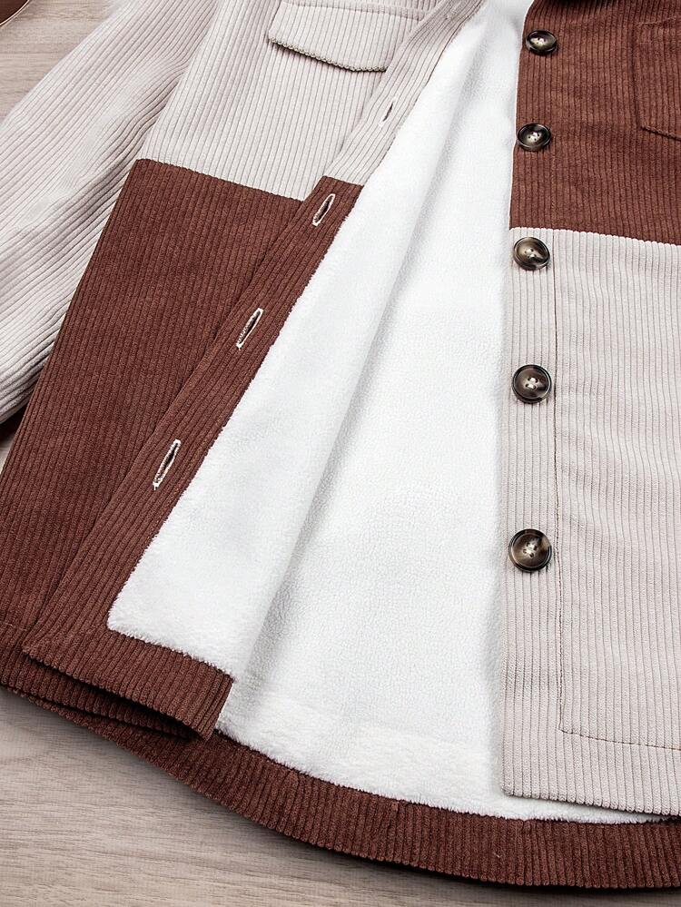 Tween Girl Two Tone Pocket Patched Corduroy Shirt