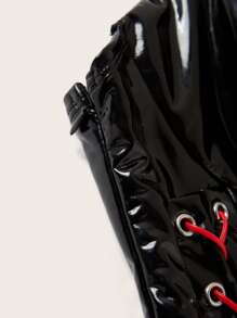 SHEIN ICON Lace Up Front PU Leather Tube Dress With Arm Sleeves - Black - View 7