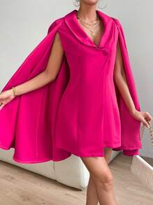Chiquease Cloak Sleeve Shawl Collar Cape Coat - Rose Red - View 3