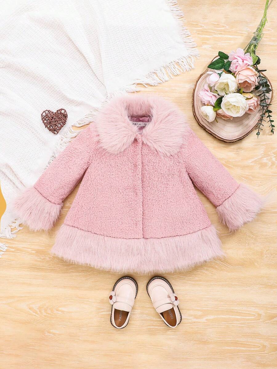 SHEIN Đứa bé gái Trang trí Fuzzy Lót nhiệt áo - Hồng - Xem 1