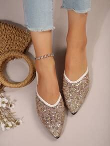Women's Sequin Embellished Flats - Gold - View 2