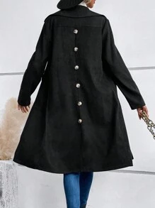 SHEIN LUNE Cổ áo Chi tiết Nút Thắt lưng áo - màu đen - Xem 1