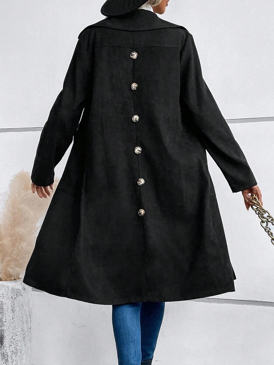 SHEIN LUNE Cổ áo Chi tiết Nút Thắt lưng áo - màu đen - Xem 1