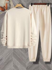 Manfinity Homme Men's Letter Bridge Pattern Sweatshirt And Sweatpants Set - Apricot - View 2