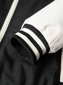 Manfinity Homme Loose Men's Baseball Collar Padded Coat With Letter Prints - Black - View 5