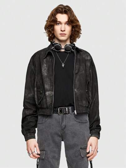 Street Life Giacca di jeans casual da uomo con chiusura lampo e manica lunga