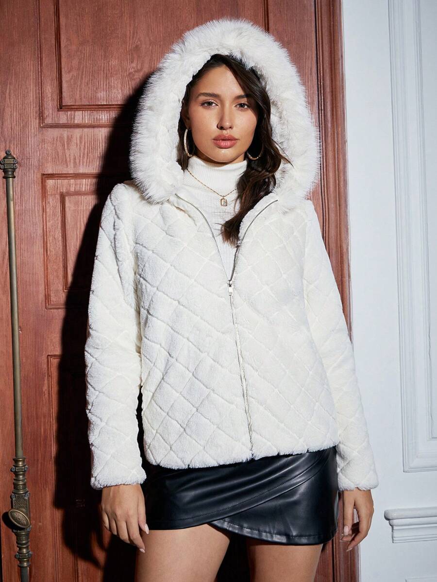 Anewsta Fuzzy Hooded Coat - White - View 1