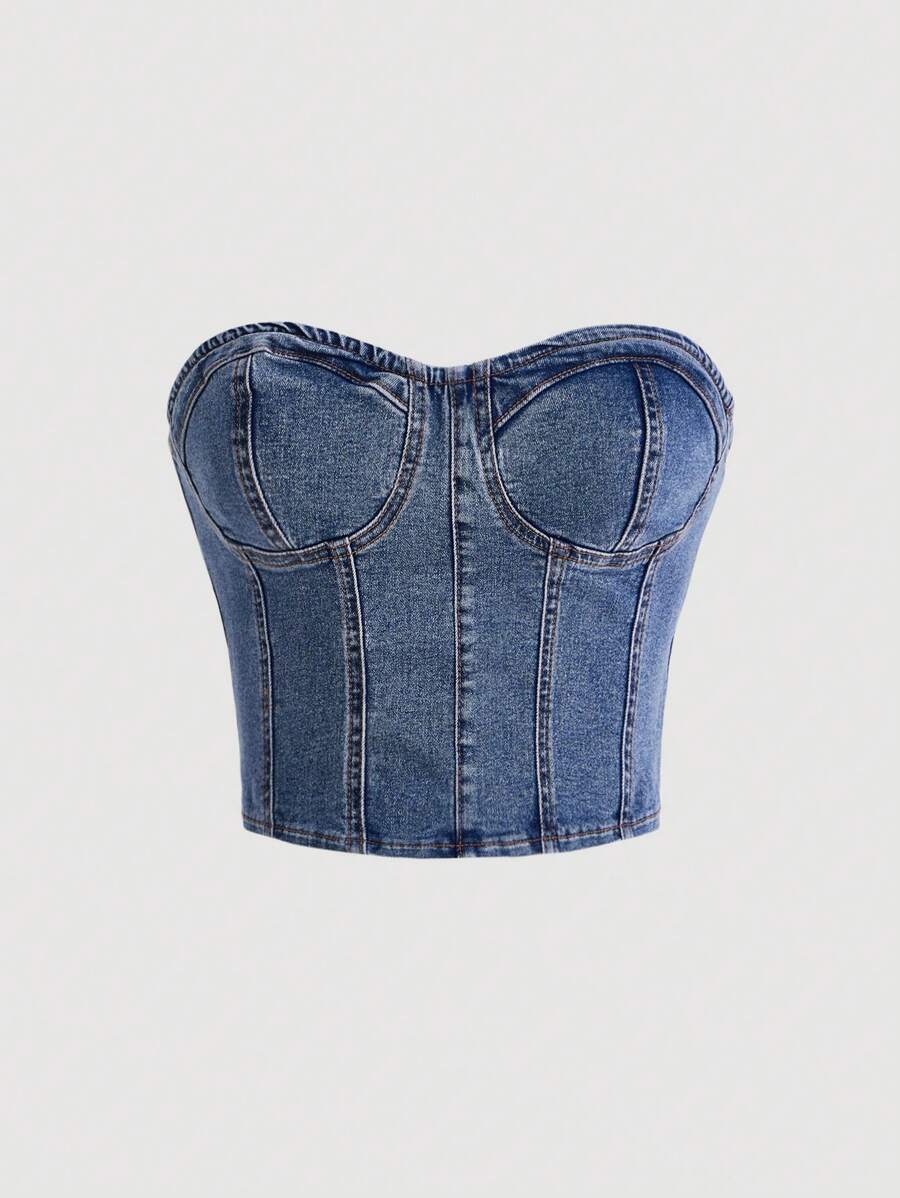 SHEIN MOD Top en mezclilla bustier tubo tubo - Lavado ligero - Ver 1