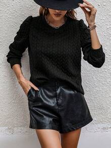 SHEIN LUNE Chất rắn Xoắn Dan Ống tay áo Áo nỉ - màu đen - Xem 3