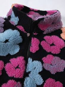 SHEIN Unity Mô hình hoa Dây kéo Teddy Áo khoác vest - Nhiều màu - Xem 5