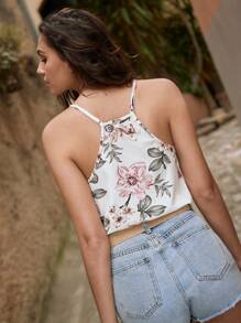 SHEIN Frenchy Floral Print Guipure Lace Insert Cami Top - Multicolor - View 2