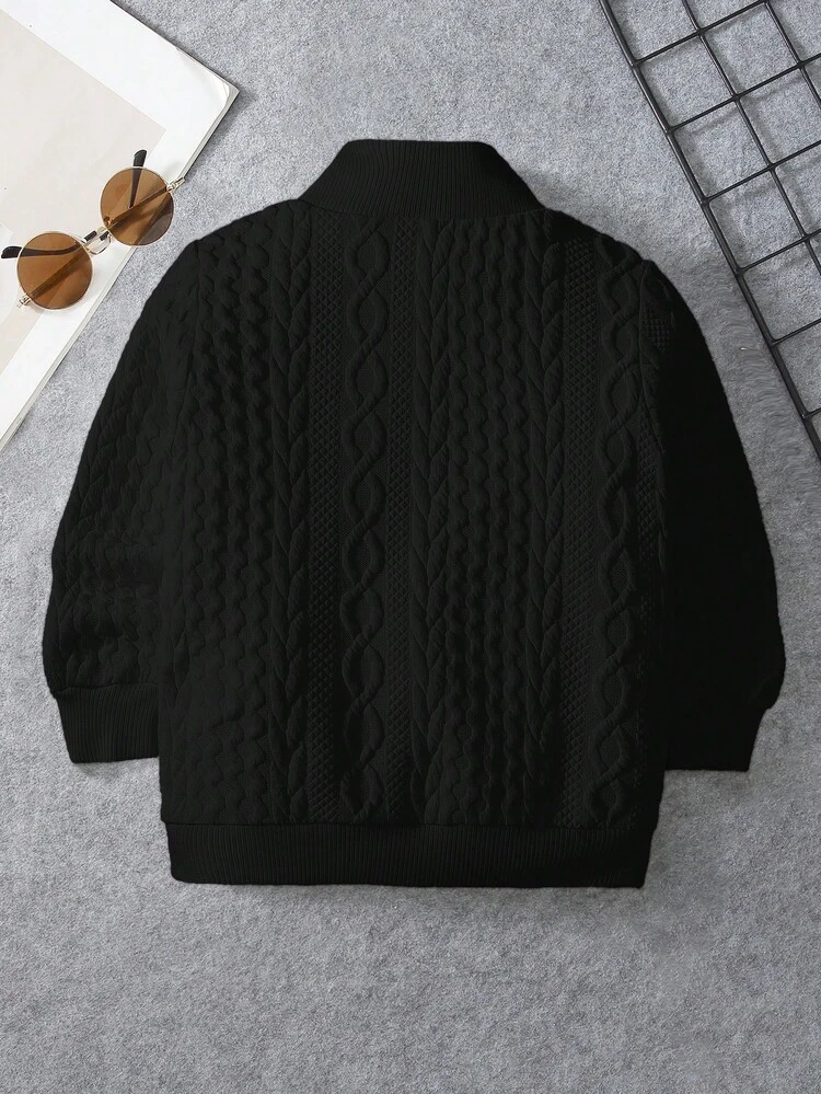 Young Boy Fitted Sports Heathered Letter Graphic Mock Neck Sweatshirt