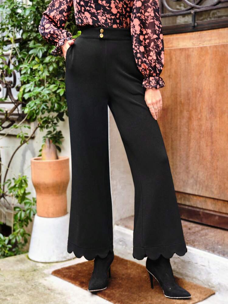 Straight Leg With Scallop Stitch Pants