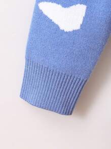 SHEIN Tween Girl Cartoon Pattern Drop Shoulder Mock Neck Sweater - Blue - View 3