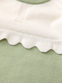 Baby Girl Two Tone Scallop Trim Raglan Sleeve Sweater - Green - View 7