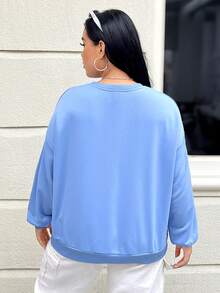 SHEIN EZwear 休閒字母大碼運動衫 - 藍色 - 查看 2