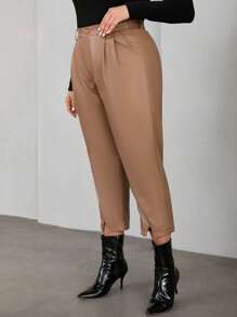 SHEIN Privé Talla grande Pantalones bajo con abertura con bolsillo oblicuo crop PU