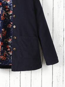 SHEIN Tween 女童印花连帽中长款羊毛面料 - 藏蓝色 - 查看 4