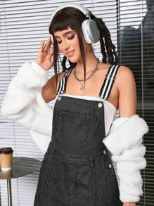 SHEIN EZwear Women's Striped Shoulder Strap Denim Dress