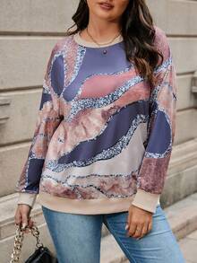 SHEIN LUNE Hơn In Toàn bộ Thả vai Áo nỉ - màu đen - Xem 6