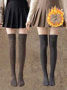 ROMWE 2 Pairs Thickened Over The Knee Socks With Thermal Lined - Multicolor - View 1