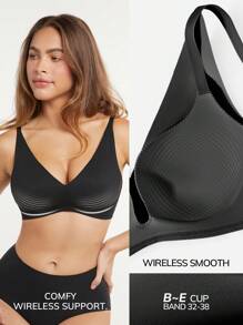 LUVLETTE Wireless Push-Up Plunge T-Shirt Bra - Black - View 12