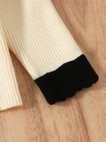 SHEIN Áo len Bé gái Sò điệp Khối Màu - Màu be - Xem 3