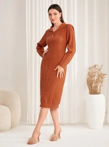 Seusyu Solid Sailor Collar Sweater Dress Fall Cloth For Women - Orange - View 4