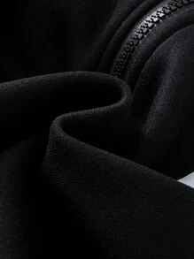 SHEIN Boys' Printed Zip-Up Hoodie - Black - View 5