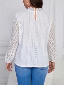 SHEIN Frenchy 大碼水溶蕾絲拼接燈籠袖上衣 - 白色 - 查看 2