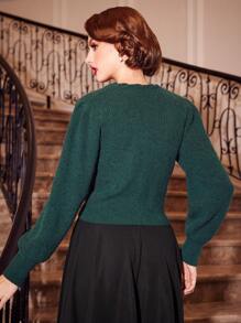 SHEIN DECDS Retro Và Thanh lịch Của phụ nữ Giáng sinh Màu xanh lá Áo len Mở - màu xanh lá - Xem 8