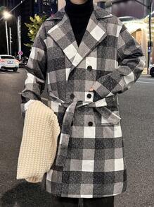 Claim Dot Men's Plaid Double-Breasted Trench Coat - Multicolor - View 8