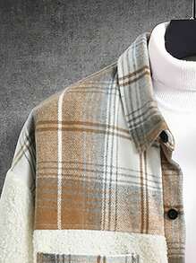 Manfinity 男士斜肩超大格子絨布襯衫外套,帶有蓋袋口袋 - 彩色 - 查看 7