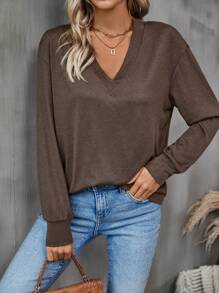 SHEIN LUNE 3pcs Solid V Neck Tee - Multicolor - View 6