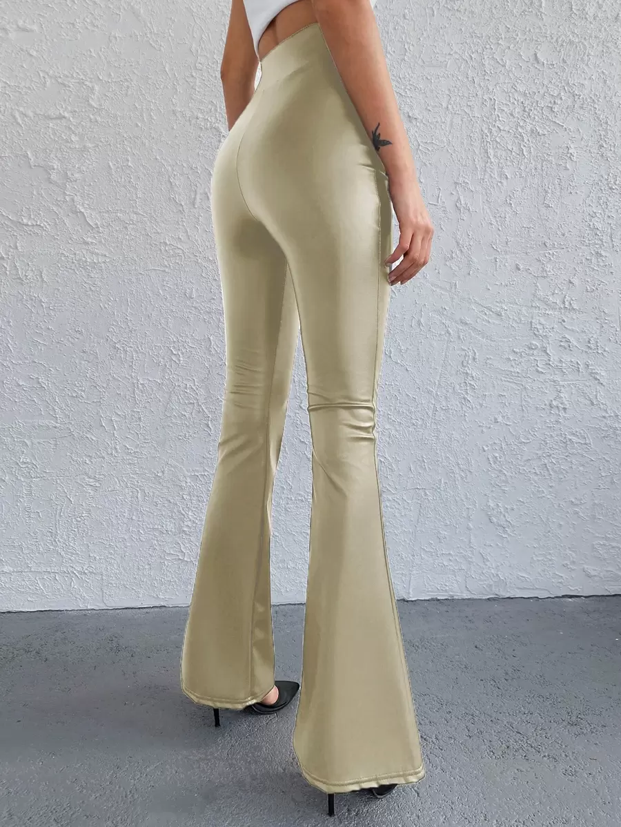 RueChic Solid Flare Leg Pants - Beige - View 1