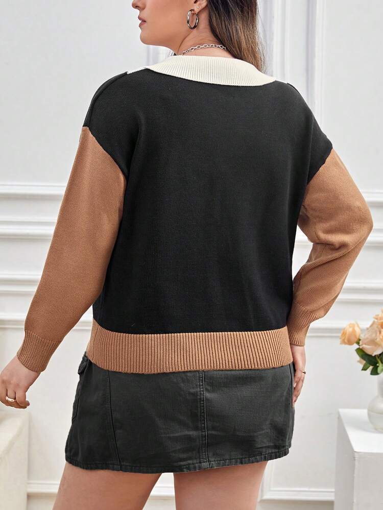 Plus Colorblock Drop Shoulder Sweater