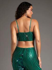 SHEIN BAE 女性亮片細肩帶背心上衣 - 綠色 - 查看 2