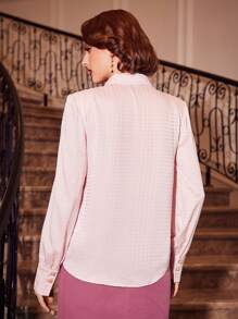 Vintamour Camisa de cuello con cordón con botón delantero - Rosa - Ver 2