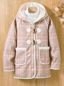 SHEIN 韩版喇叭扣格子大衣，适合少女