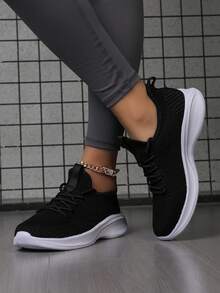 女款跑步鞋滑動運動鞋,全季節休閒運動鞋 - 黑與白 - 查看 3