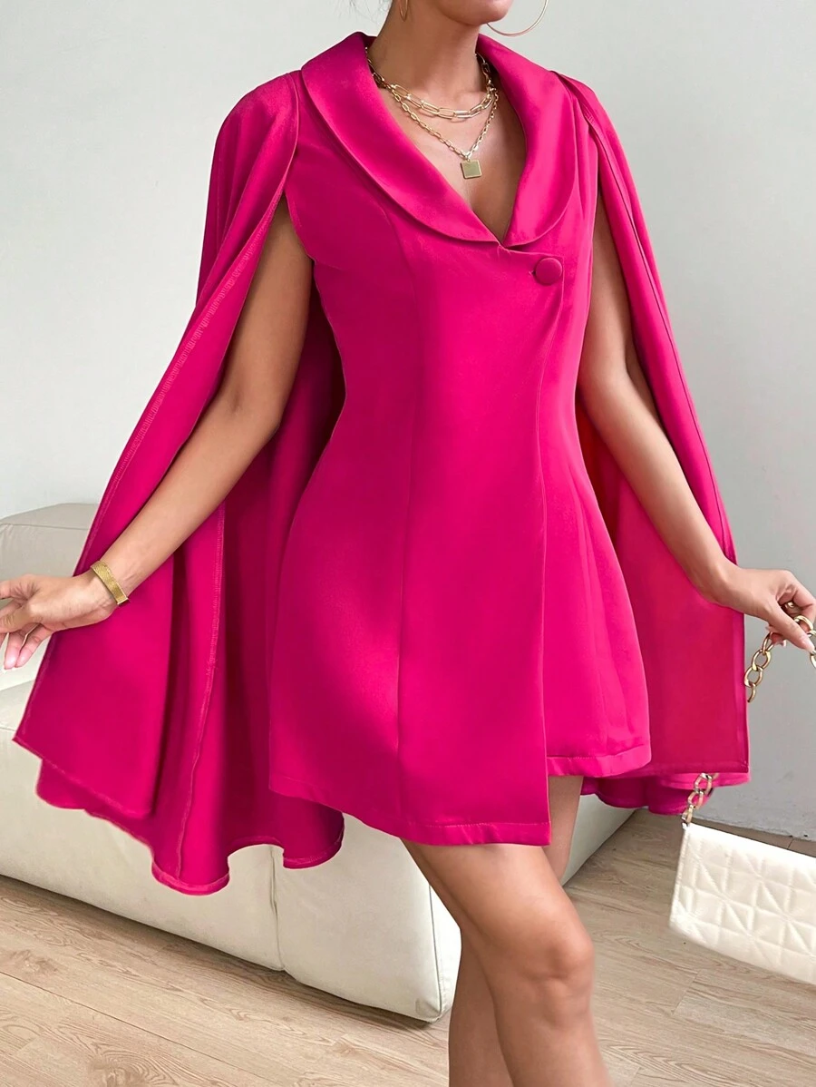 Chiquease Cloak Sleeve Shawl Collar Cape Coat - Rose Red - View 1