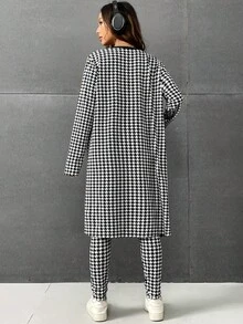 SHEIN Essnce 千鳥格印花開門襟外套&緊身打底褲 - 黑與白 - 查看 2