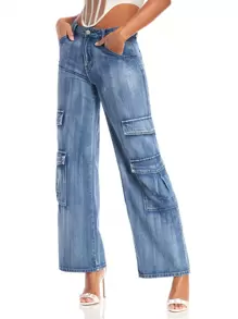 SHEIN BAE Women's Cargo Denim Pants - Medium Wash - View 7
