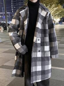 Claim Dot Men's Plaid Double-Breasted Trench Coat - Multicolor - View 7