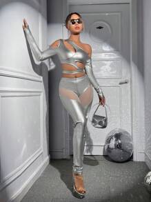 SHEIN ICON 低腰打底褲 - 銀色 - 查看 7