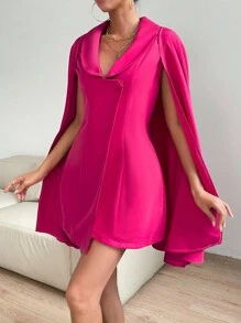 Chiquease Cloak Sleeve Shawl Collar Cape Coat - Rose Red - View 4