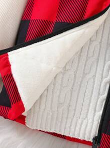 SHEIN Toddler Girls' Grid Pattern Padded Vest Jacket - Red - View 3