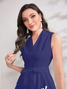 Mulvari Floral Print Belted Dress - Blue - View 3