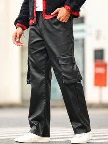 Manfinity Homme Men Flap Pocket Side Drawstring Waist Cargo Jeans - Black - View 5