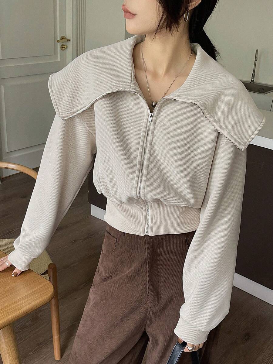Dazy Star Women'S Zipper Front Drop Shoulder Jacket,Fall Clothes - Beige - View 1